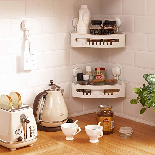 Leverloc Corner Shower Caddy Suction Cup No-Drilling Removable Bathroom Shower Shelf Heavy Duty Max Hold 22Lbs Caddy Organizer Waterproof & Oilproof Shower Corner Rack For Bathroom & Kitchen - White #TOP7