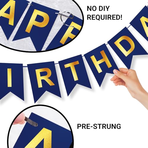 Image of Navy Blue Birthday Party Decorations for Men Decor 100pcs Gold and Navy Blue Balloons Garland Arch Kit Pre-Strung Happy Birthday Banner Girls 16th 18th 30th 40th 50th 60th 70th 80th 90th for Boys