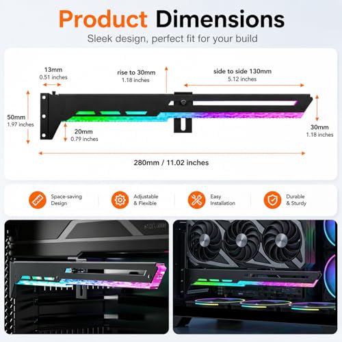 Image of ZORBES ARGB Metal GPU Support Bracket Anti-Sag Graphics Card Holder with Adjustable Height, 5V 3Pin Addressable RGB Lighting Sync, GPU Stand Brace for PCIe Protection & Gaming PC