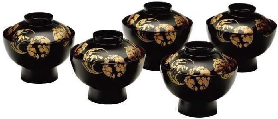 汁椀、漆器、蓋付、5客組、炎士 雑煮椀 蓋付き 5客セット 香琳4.0雑煮