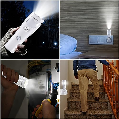 Enhon 4-in-1 LED Wiederaufladbare Steckdosen-Taschenlampen, 2er-Pack LED Notlichter für Stromausfall im Haushalt, Steckdosen-Notfallleuchte, Stromausfall-Lampe mit Bewegungssensor