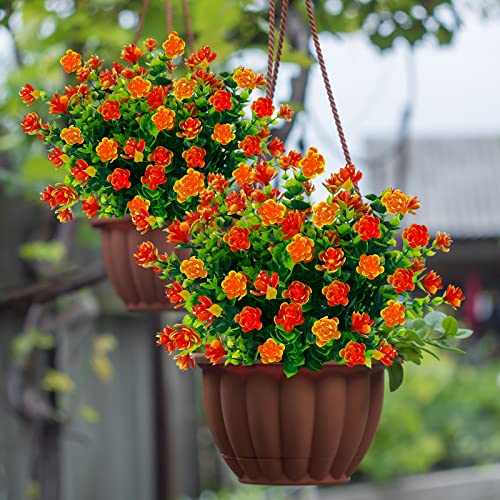 Turnmeon 8Pcs Boxwood Artificial Fall Flowers Outdoor Uv Resistant Fake Flowers,Faux Plastic Flower Greenery Shrubs Fall Plants For Indoor Outside Planter Home Garden Porch Fall Decor(Dark Orange) #TOP2