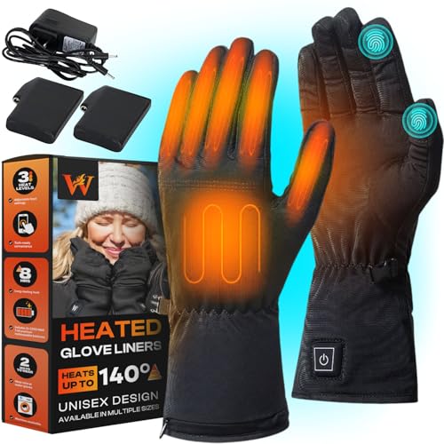 Weston Heated Glove Liners for Men and Women, Rechargeable Hand Warmers with 3 Heat Settings, Water Resistant Battery Powered Heated Gloves, Touchscreen Thermal Gloves Liners