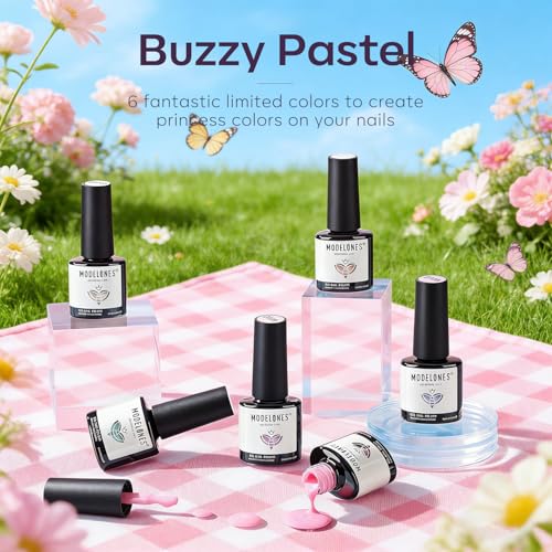 Image of modelones Gel Nail Polish Set, 6 Colors 2026 Spring Summer Pastel Gel Polish Set with Nail Art Liner Brush Soft Pink White Light Purple Blue Green Nude Painting Nail Polish Kit Mothersday DIY Gift