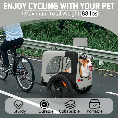 Dog Bike Trailer Rolling Dog Cart with Folding Frame and All-Terrain Wheels for Bicycle Mobile Pet Cargo Carrier for Bicycles