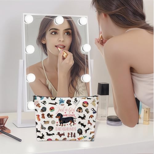 2 Pcs Dackel Geschenke Dackel Tasche Makeup Tasche Mit Reißverschluss Mit 2 Haarspangen Damen und 1 Dackel Schlüsselanhänger Ideal für Tierliebhaber, Großes Fassungsvermögen, Wiederholte Verwendung
