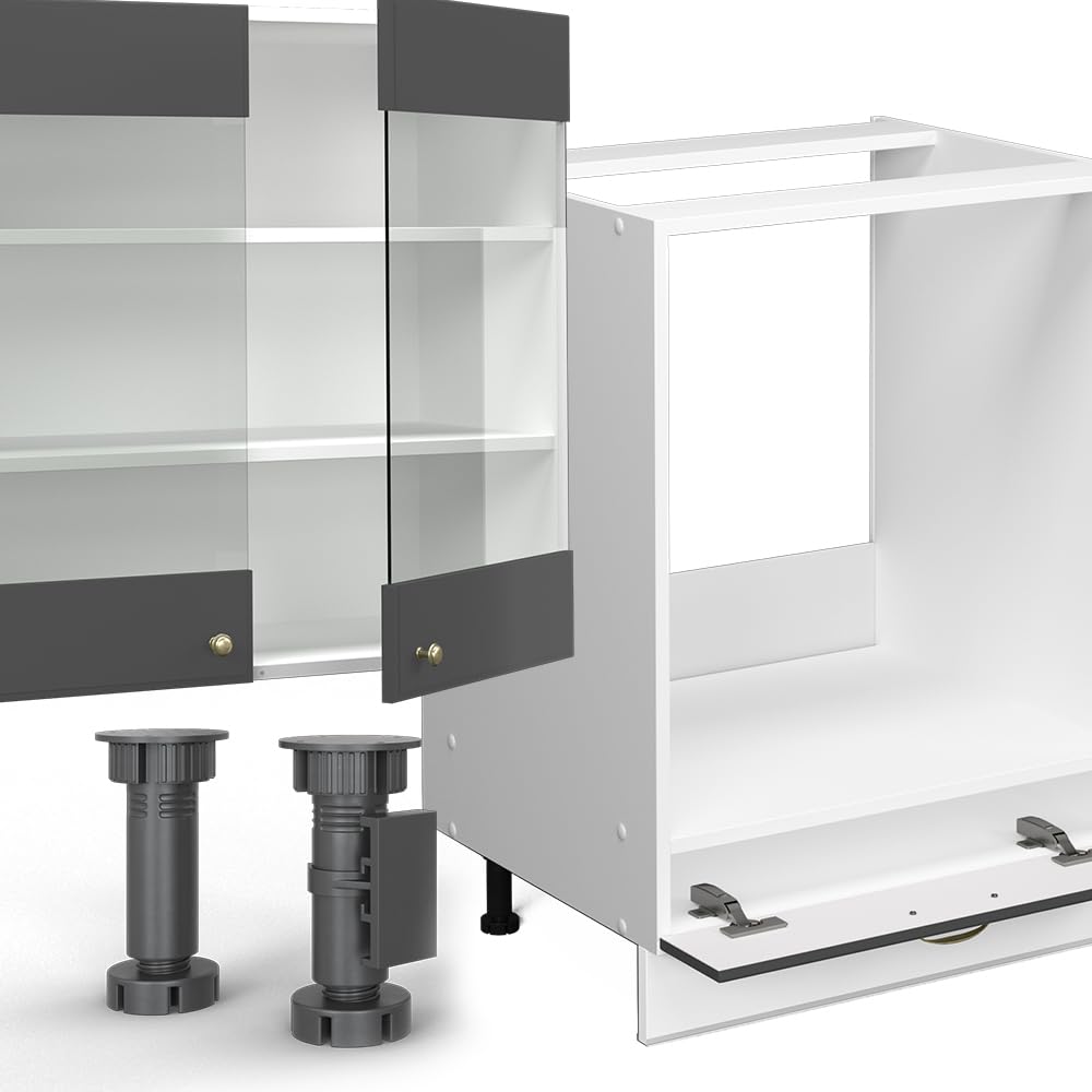 Vicco Küchenzeile Fame-Line, Anthrazit-Gold/Weiß, 300 cm | ohne Arbeitsplatte, passend für flexible Küchenplanung und modulare Erweiterung