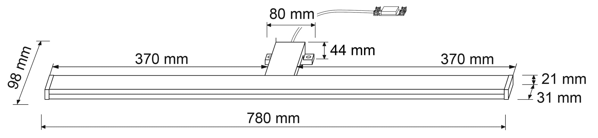SEBSON® lampa LED do lustra, łazienka, 80cm, lampa montażowa + lampa zaciskowa, neutralna biel 4000 K, 780x98x44mm, 15W 1300lm, aluminium, oświetlenie do wykonywania makijażu