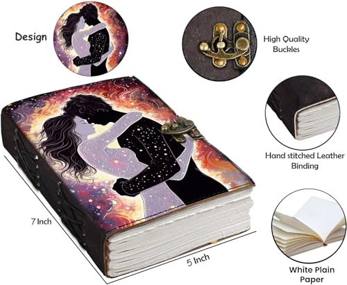 Image of Mr KRAFT Handcrafted A5 120 GSM Premium White Paper Hugging Couple UV Print Diary Leather Journal with Unique UV Love Print Writing Diary Notebook Unruled Personal Diaries for Men,Women-5x7 (Hug)