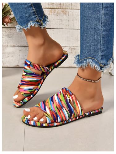 GORGLITTER Women's Rainbow Vacation Shoes Cut Out Open Toe Flat Sandals3