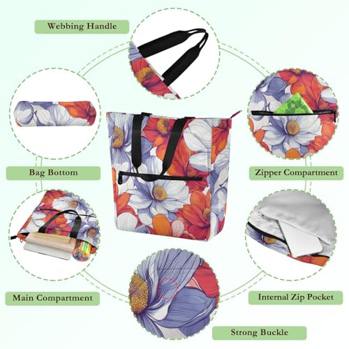 Decorative Book Tote Bag for Kids Adults, Beauty Spring Flowers Sturdy Heavy Duty Teacher Tote Bag Library Bag for School Shopping Travel Rainbow para libros3