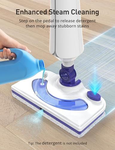 Image of Steam Mops for Floor Cleaning, 1300W Floor Steamer with Detergent Chamber, 25S Heat Up, Lightweight Steamer for Cleaning with 2 Washable Pads, Safe for Tiles, Upholstery, Carpet, Hardwood