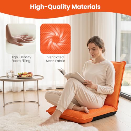Image of GIANTEX Adjustable Mesh Floor Sofa Chair, 6-Position Multiangle Padded Floor Chair, Cushioned Back Support Versatile, Video Game Chairs for Meditation Seminars Reading TV Watching or Gaming (Orange)
