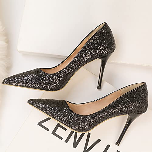 Womens Comfort Dress High Heel Fashion Sequin Pointed Closed Toe Classic Pumps Slip-On Stilettos 12CM Heel Shoes2