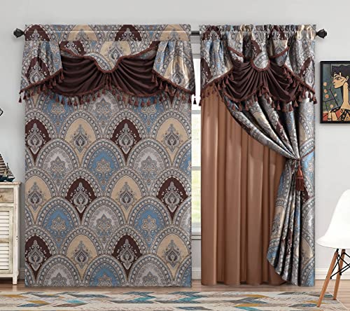 Sterling Creek VENETIAN-CURTAIN 4-Piece Luxury Medallion Floral Jacquard Window Curtain Set With Attached Valance Sheer Backing thumb #1