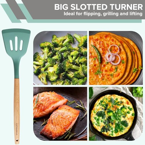 Image of FiABLE Premium Silicone Spatula Set of 3 for Non Stick pan, Spatula Set for Cooking - Heat Resistant, FDA Certified - Hybrid Combo of 3 Green