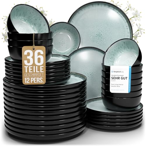 Steingut Geschirrset 12 Personen Ibiza 36 tlg. TESTSIEGER, Traumhaftes Mediterranes Steingut...