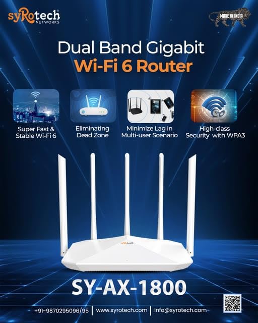 Image of Syrotech SY-AX1800 WiFi 6 Dual Band Gigabit Router | AX1800 High-Speed Wireless Router | 1501 Mbps | 4 Gigabit Ports | MU-MIMO | OFDMA | WPA3