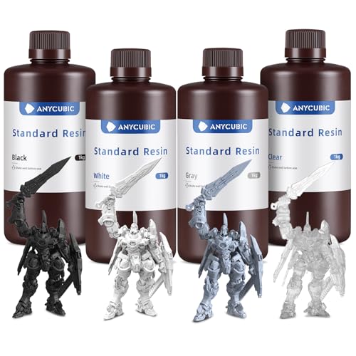ANYCUBIC Résine photopolymère rapide UV 405 nm standard, avec grande précision et durcissement rapide pour imprimante 3D LCD DLP (noir, blanc, gris et transparent, 1 kg, 4 pièces) Noir+Blanc