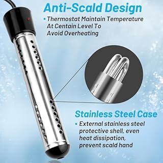 2000W Immersion Water Heater, Portable Water Heater Electric with 304 S S Guard & LCD Thermometer, Submersible Bucket Heater Heat 5 Gallons of Water in Minutes for Home Bathtub Basin