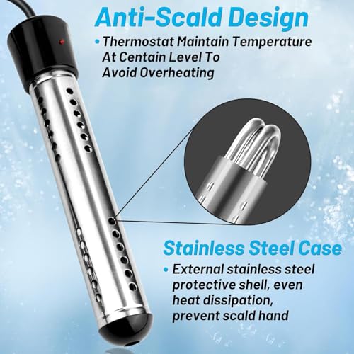 2000W Immersion Water Heater, Portable Water Heater Electric with 304 S S Guard & LCD Thermometer, Submersible Bucket Heater Heat 5 Gallons of Water in Minutes for Home Bathtub Basin