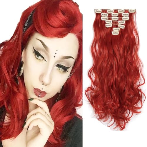 iLUU Heat Resistant Synthetic Fibre Wavy Curly Red Hair Extension