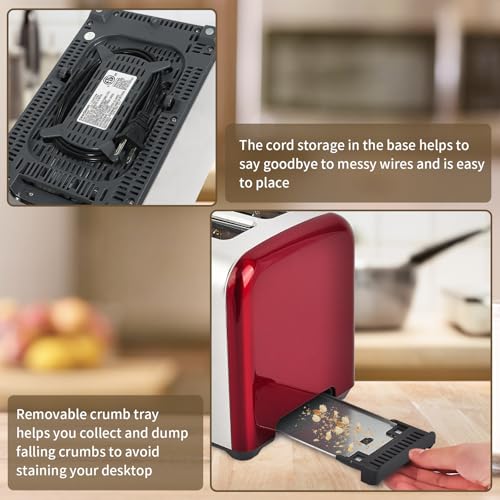 Image of SEEDEEM Toaster 2 Slice, Full Touch Control Stainless Toaster, LCD Display, 50% Faster Heating Speed, 6 Bread Type, 7 Shade Setting, 1.5''Wide Slots, Removable Crumb Tray, 1350W, Dark Cherry