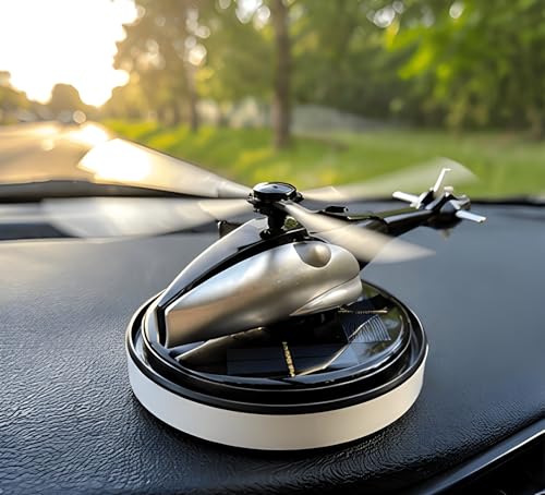 Image of Eltron Turbo Imported Glider Working On Solar Power Car Interior Accessories Decoration Rotating Fan Dashboard Aroma Organic Fragrance Car Perfume (Matt SIlver, Helicopter Silver)