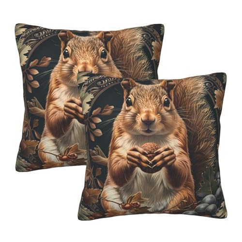 suijnk William Morris Mystical Squirrel Art Print Throw Pillow Covers (Set of 2) - 18x18 Inch Vintage Floral Decor for Sofa, Bed, Living Room