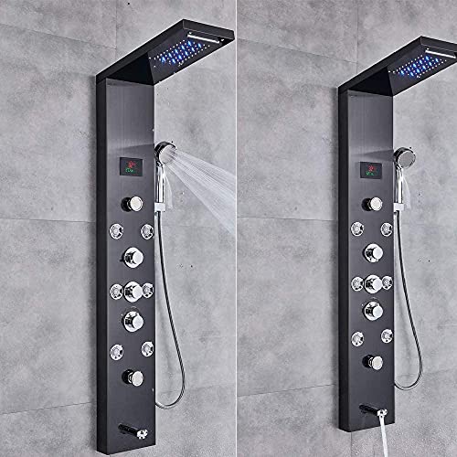 Votamuta Led Light Rainfall Waterfall Shower Head Shower Panel Tower System Rain Massage System With Body Jets,Hydroelectricity Temperature Display Hand Shower And Horizontal Spray Fingerprint-Free #TOP3