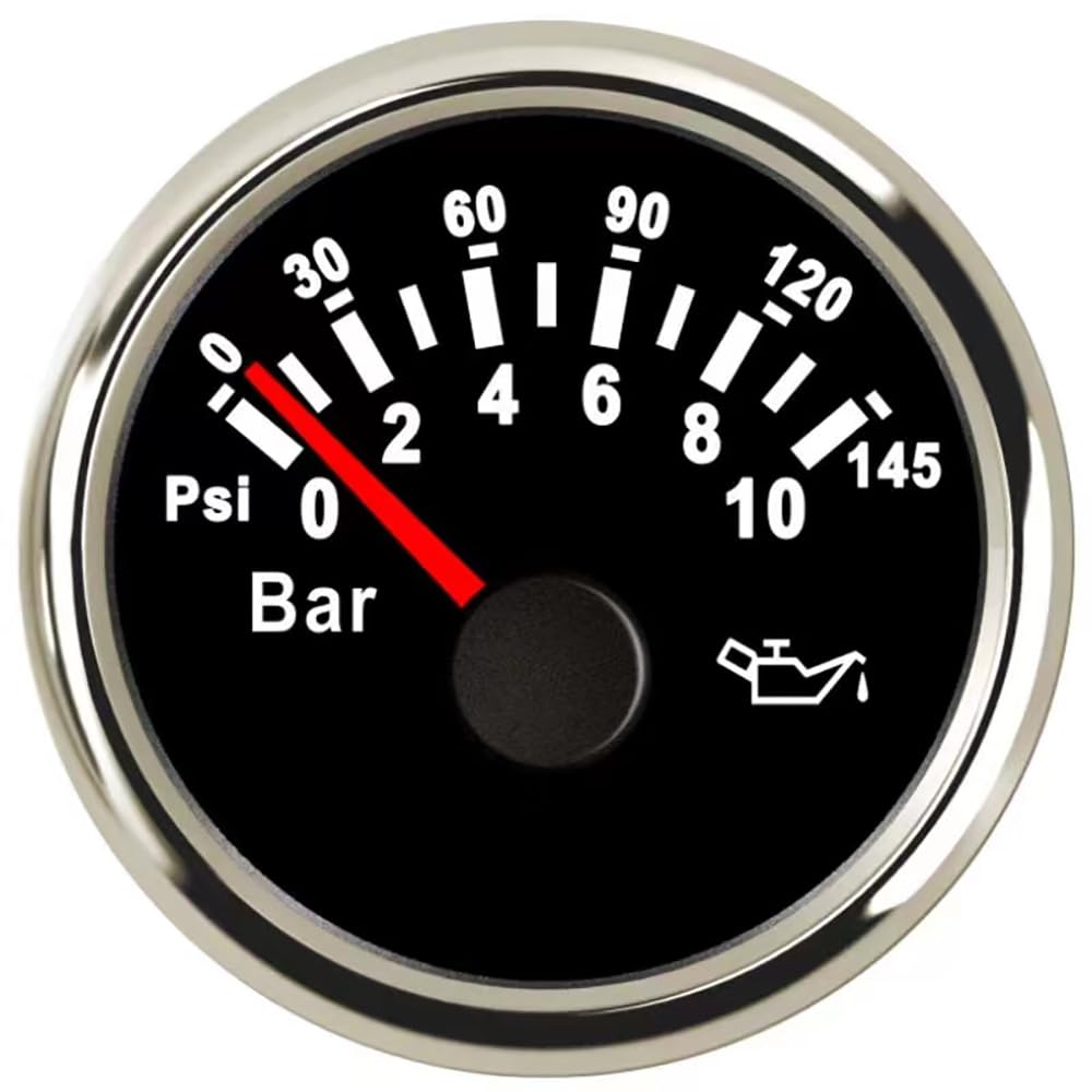 2" Oil Pressure Gauge Meter 0-10bar 0-145PSI 12V 24V for Car Boat Motorcycle Bike (Oil Pressure Sender NPT1/8 (10mm))