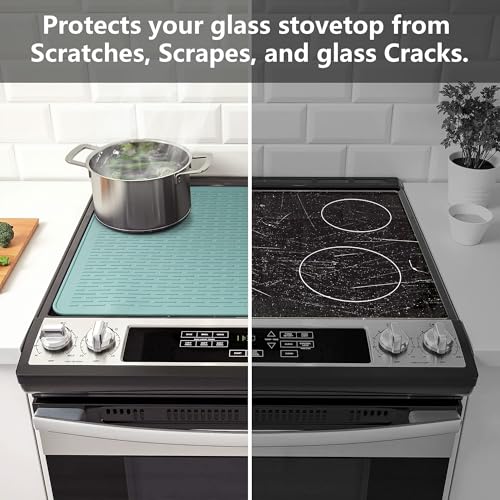Stove Top Cover for Electric Stove - Silicone Stove Mat for Glass Top, Glass Cooktop Protector, XL Dish Drying Mats For Kitchen,Oven Covers for Electric Stove (Aqua,28 x 20)