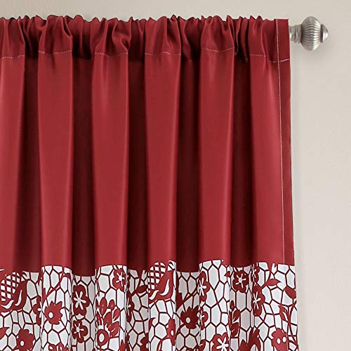 Lush Decor Estate Garden Print Curtains Light Filtering Window Panel Set for Living Dining, Bedroom (Pair), 84” x 52”, Red - Image 2