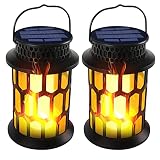 DONLINE Solar Lanterns Outdoor Waterproof Flickering Flame Hanging Solar Lantern Camping Solar Power
