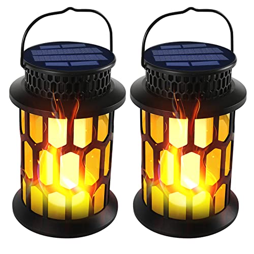 Donline Solar Lanterns Outdoor Waterproof Flickering Flame Hanging Solar Lantern Camping Solar Powered Lights Decorative Lights For Halloween Decorations Home Garden Patio Deck Yard Path, 2 Pack #TOP24