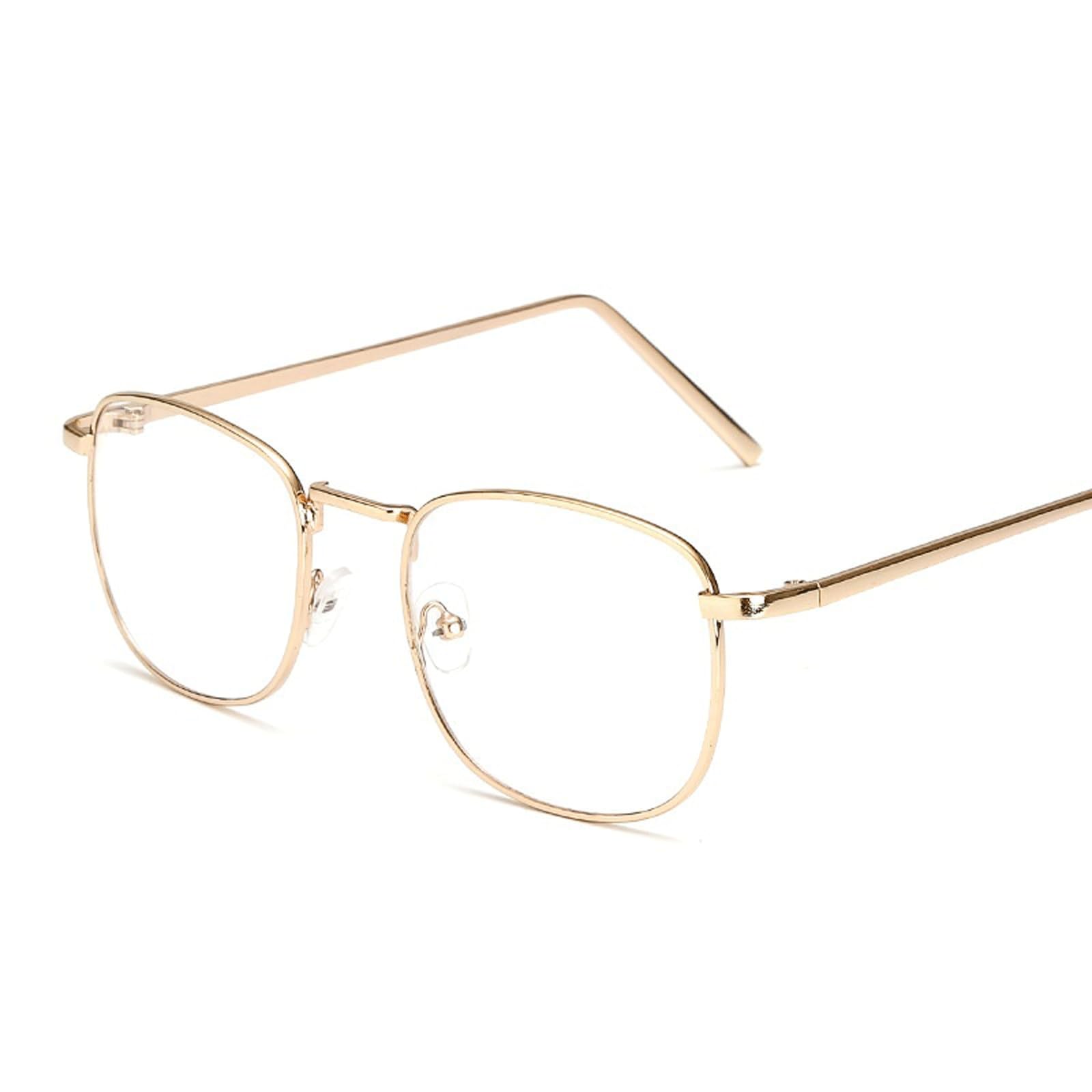 KLJUddGY Unisex Eyewear Frames Square Spectacles for Computer Non Prescription Eyeglasses Reading Glasses Full Rim Glasses Lightweight(Gold)
