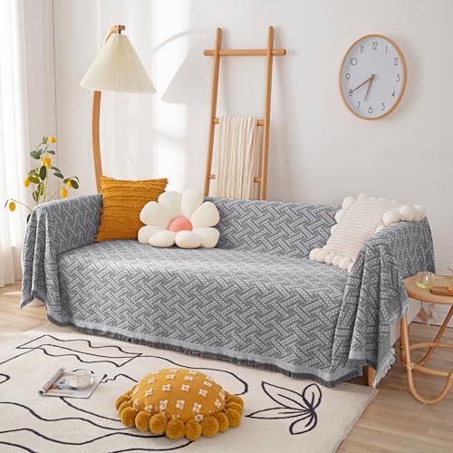 Turquoize Cotton Sofa Cover Couch Covers Furniture Throw Cover for Couches Washable Sectional Sofa Couch Covers for Dogs Feature Geometrical Woven Jacquard Fabric(71"x 118", X-Large, Grey/Wh