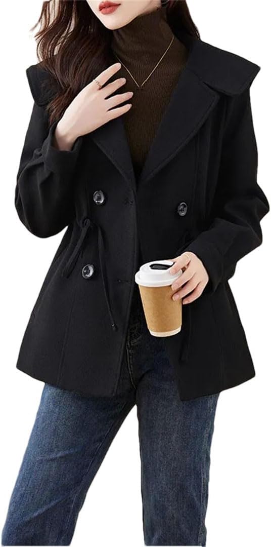 Women's Woolen Coat Winter Double-Breasted Woolen Overcoat Female Outerwear Tops