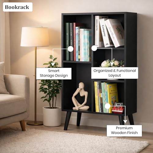 Image of Callas Small Black Bookshelf 3 Tier Modern Bookcase with Legs for Home, Office Book Case Storage Rack BR-10 Black(R)