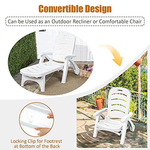 Tangkula Outdoor Chaise Lounge Chair, Adjustable 5-Posistion Recliner Chair With Built-In Wheels, Weather-Resistance Folding Lounge For Patio, Backyard, Poolside And Beach (2, White) #TOP5