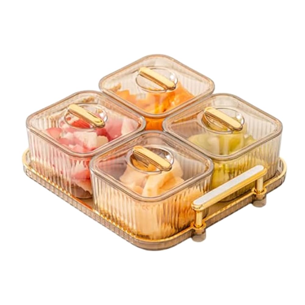 CTRLZS Multifunctional Party Snack Tray for Fruits,Nuts,Compartment Party Platter,Divided Serving Bowl with Lid 21.5x18.5x9cm for Candies C