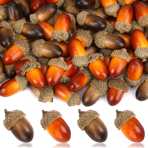 JULBEAR 80 Pack Artificial Acorns, Natural Fake with Acorn Cap