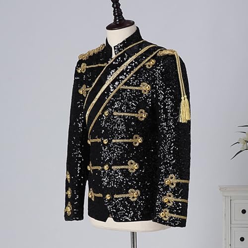 Mens Luxury Sequin Suit Blazer Jacket Medieval Dinner Party Uniform Fit Stand Collar Shiny Party Tuxedo3
