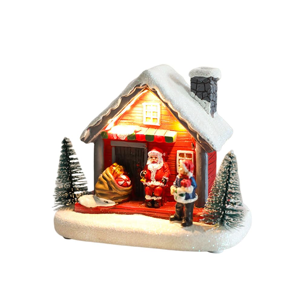Battery Operated LED Lights Christmas Village House with Figurines for Collection, Garden, Home, Indoor, Room, Table Decor