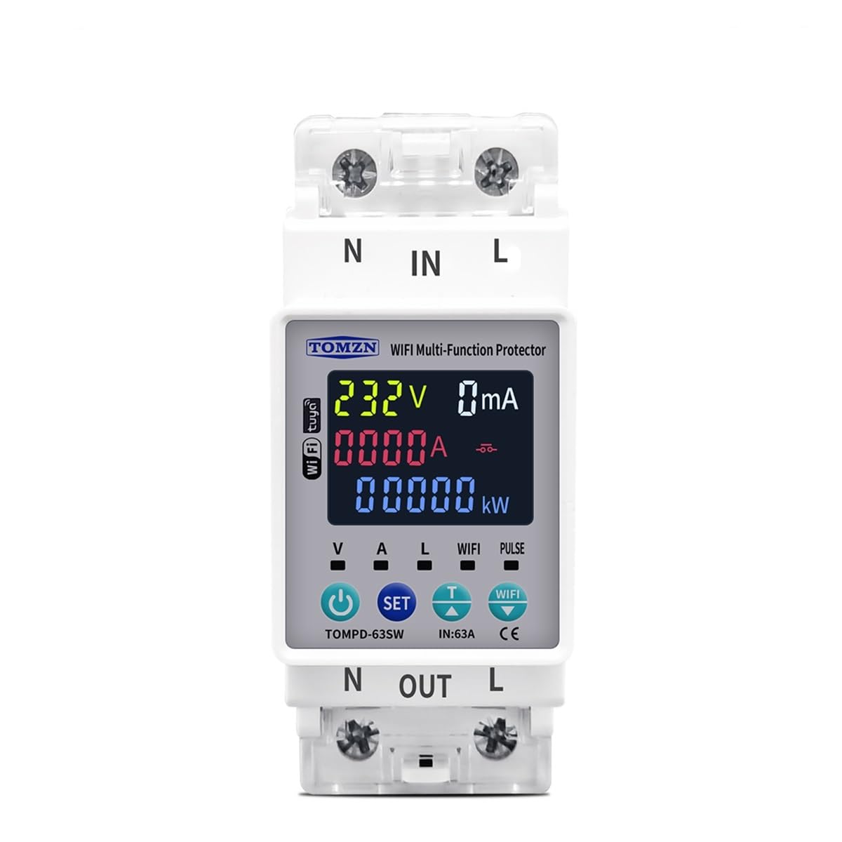 Salvavita Con Riarmo Automatico TOMZN 63A 110V 230V WIFI Smart Switch smartlife Kwh Misurazione Interruttore Automatico Temporizzatore con tensione di corrente e protezione dalle perdite Differenziale