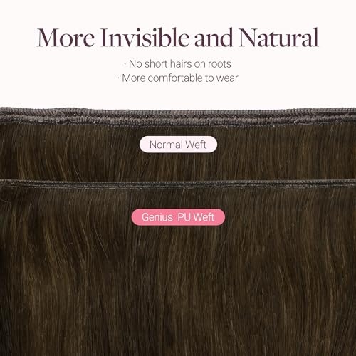 Image of GOO GOO Tape In Weft Hair Extensions Human Hair, Genius PU Long Weft Tape In Hair Extensions Real Human Hair, Silky Easy to Use, 4 /27 /4 Balayage Chocolate Brown to Caramel Blonde 16 inch 100g