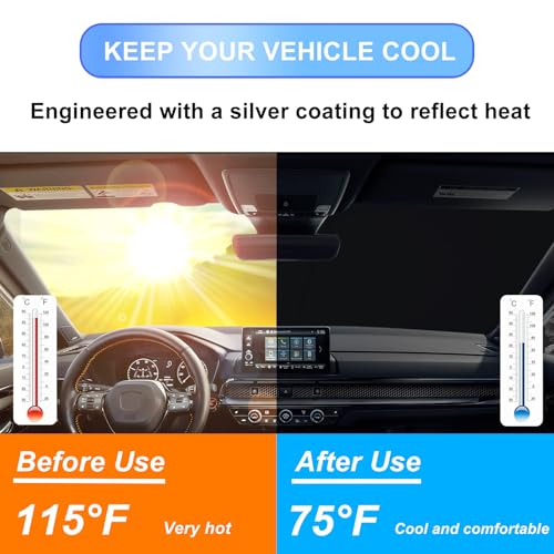 Image of Car Windshield Sun Shade for Honda CRV 2023 2024 2025 2026 Professional 310T Reflective Polyester UV & Heat Insulation Protection, Foldable Front Window Sunshade with Storage Pouch, Keep Interior Cool