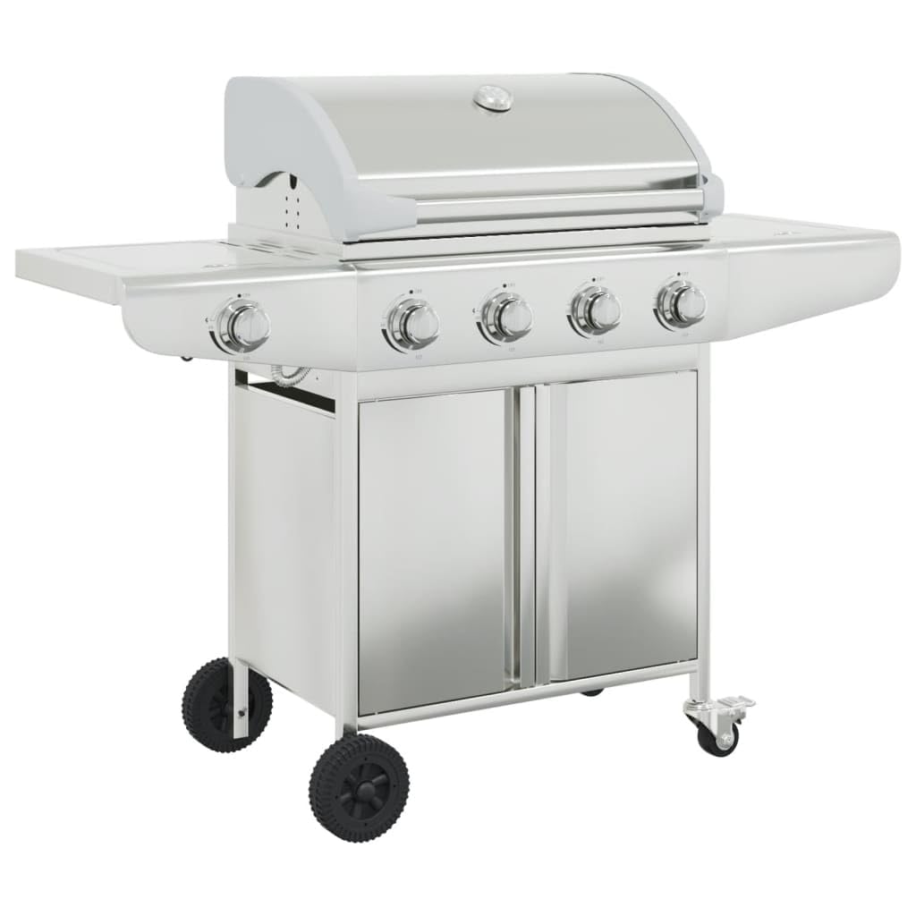 vidaXL Barbecue à gaz avec 5 brûleurs argenté acier inoxydable, grill extérieur, cuisine extérieure, barbecue, barbecue avec rangement