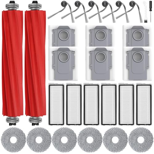 28 Stück Roborock Zubehör Kompatibel mit QV 35A / Qrevo S Pro/QV 35S / QR 598 / QR 798 Ersatzteile Set mit 2 Hauptbürste 6 Staubbeutel 6 Wischpads 6 Filter 6 Seitenbürsten Waschbar & Langlebig