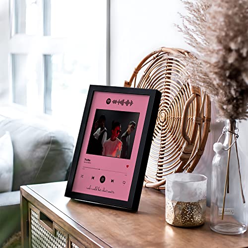Image of Ritwika's Personalized Spotify Song Barcode With Photo & Message Digital Print Engineered Wooden Frame For Desk 17 X 22 CM Pink Set Of 1